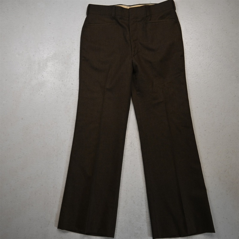 Vtg USA Made‎ 32x30 Brown 100% Wool Flannel High Waist Bootcut Dress Mens Pants